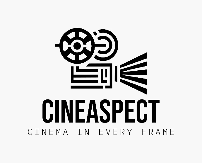 cineaspect logo with film camera black and white